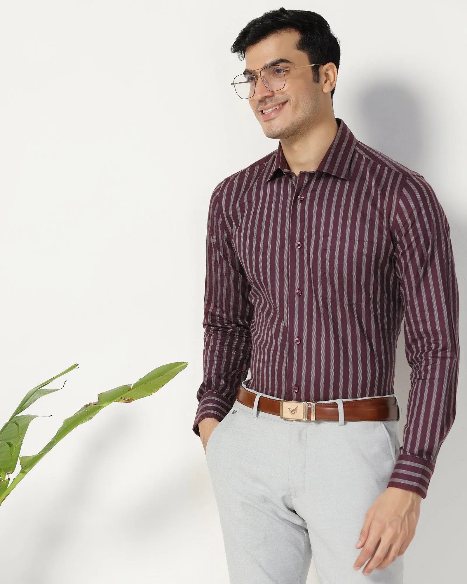 Formal Wine Stripe Shirt - Prism