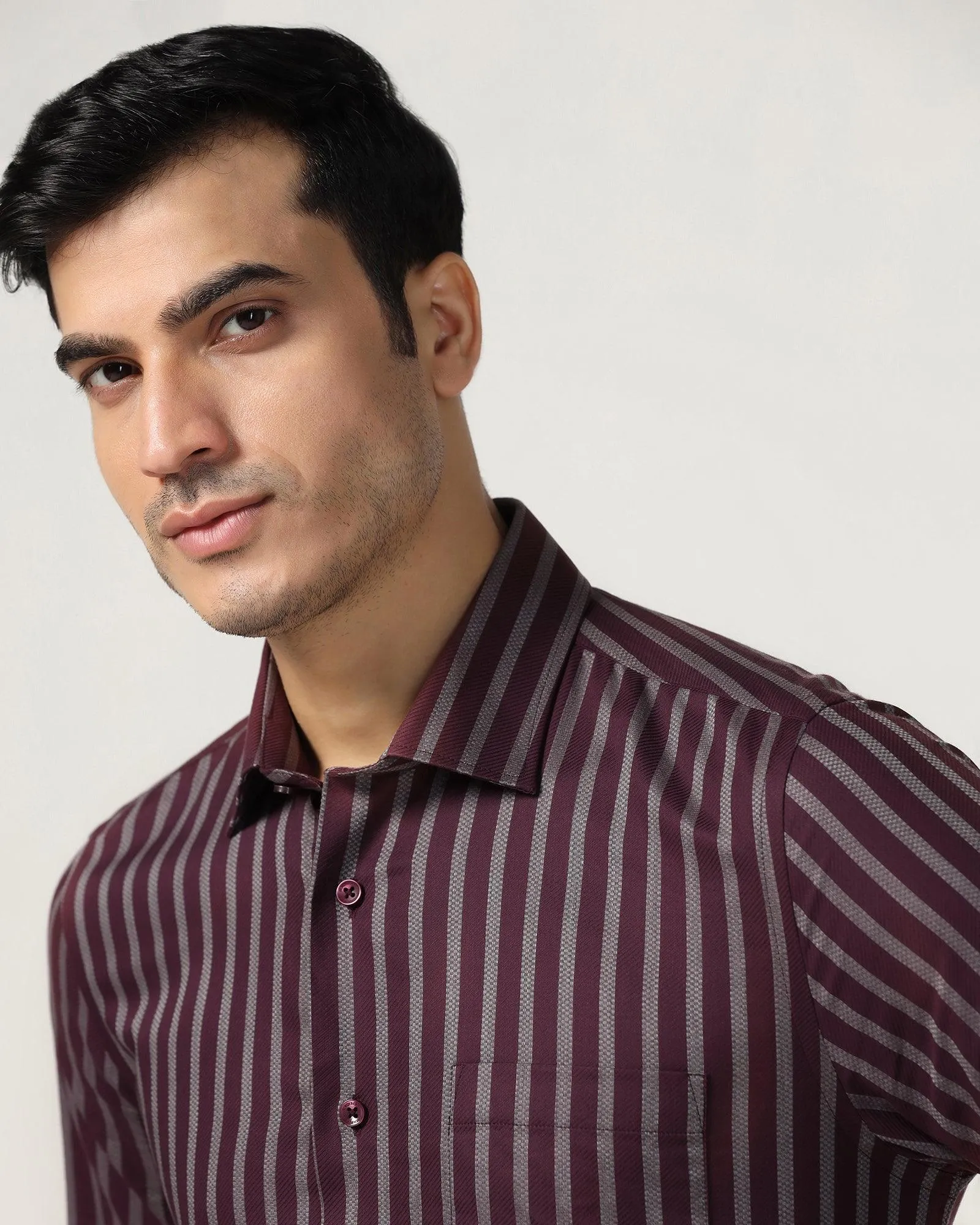 Formal Wine Stripe Shirt - Prism