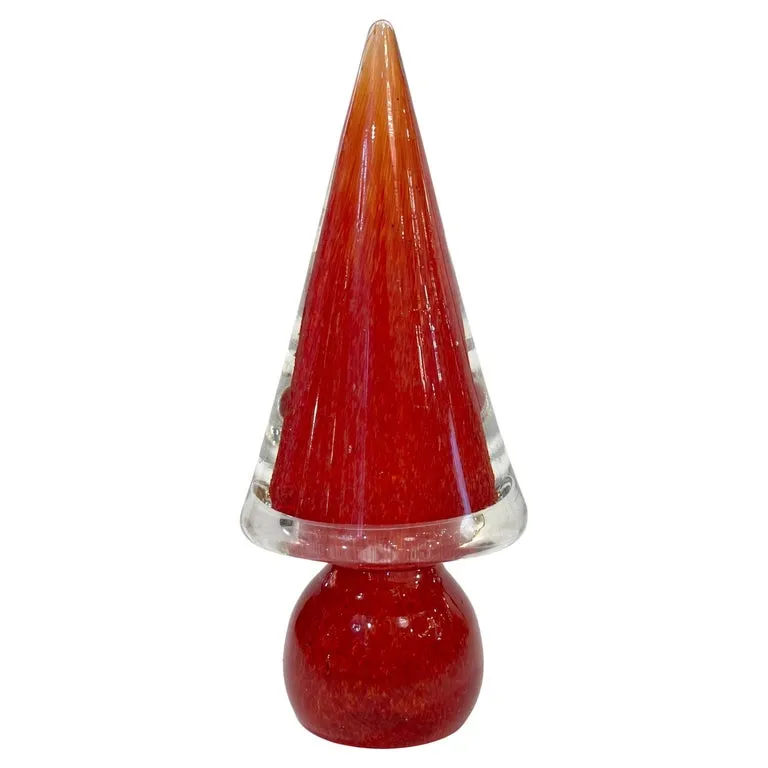 Formia 1980s Italian Vintage Red Orange Clear Murano Glass Tree Modern Sculpture