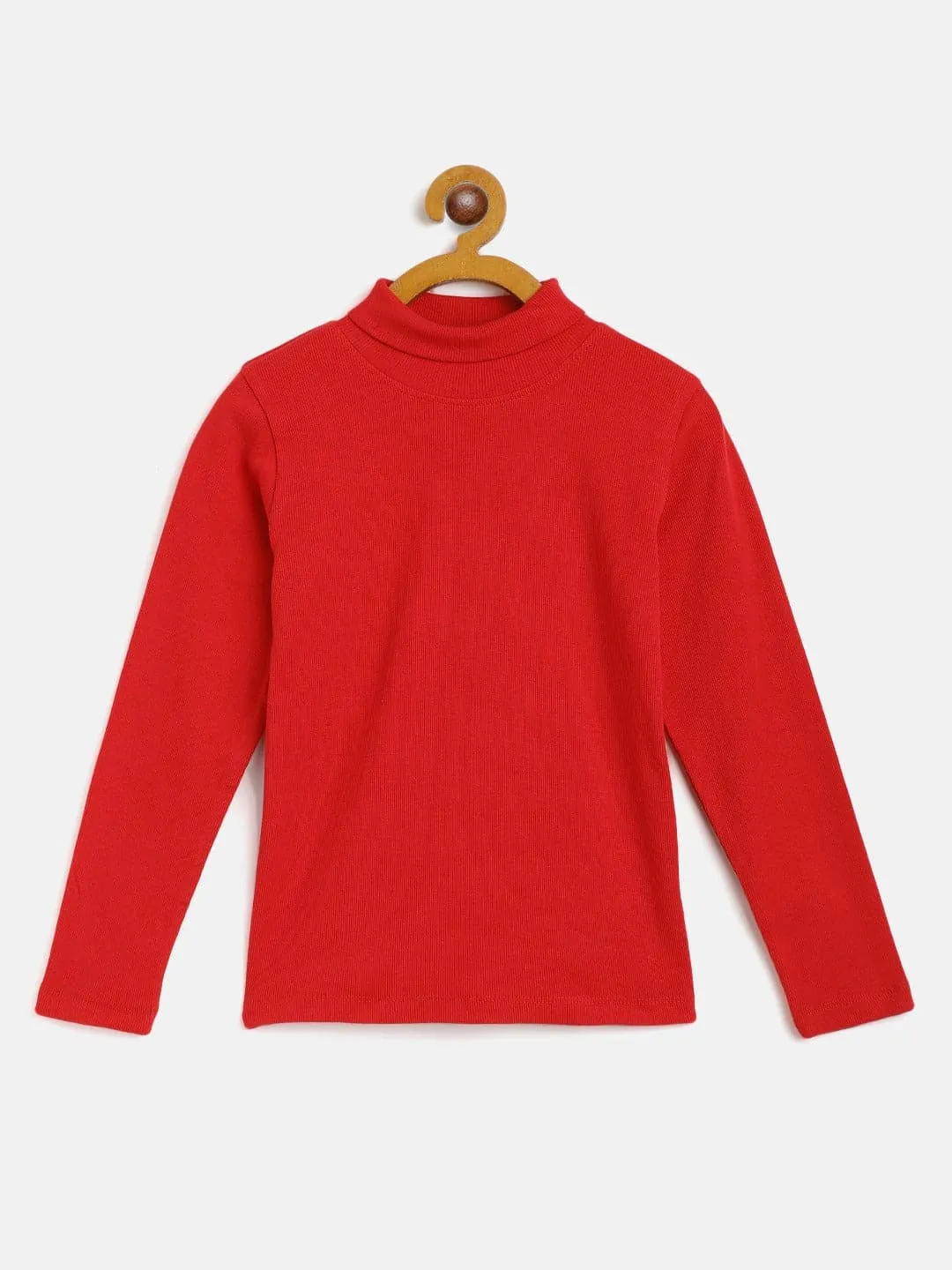 Girls Red Rib High Neck Top - Lyush Kids