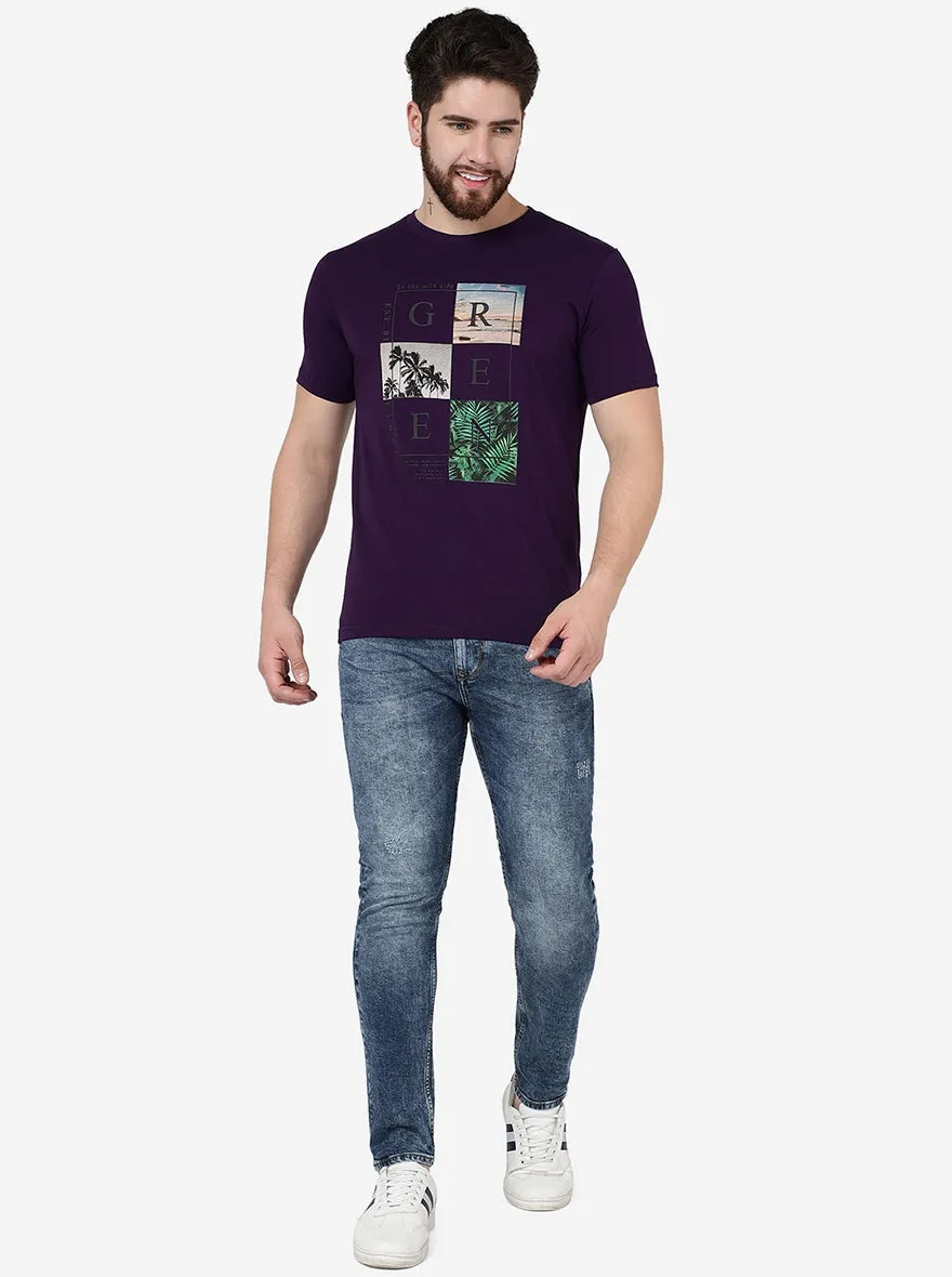 Grape Purple Printed Slim Fit T-Shirt | Greenfibre