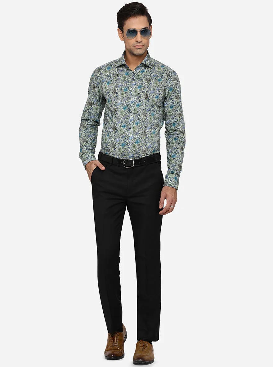 Green & Blue Printed Slim Fit Party Wear Shirt | JB Studio