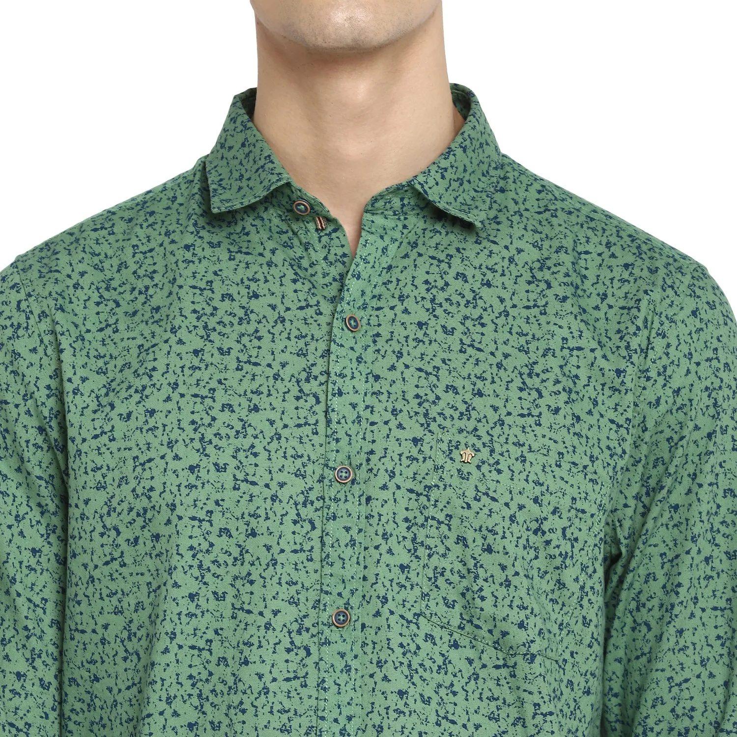 Green Cotton Printed Slim Fit Shirt