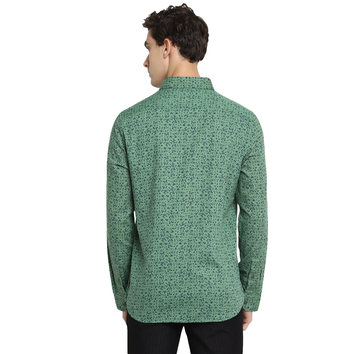 Green Cotton Printed Slim Fit Shirt