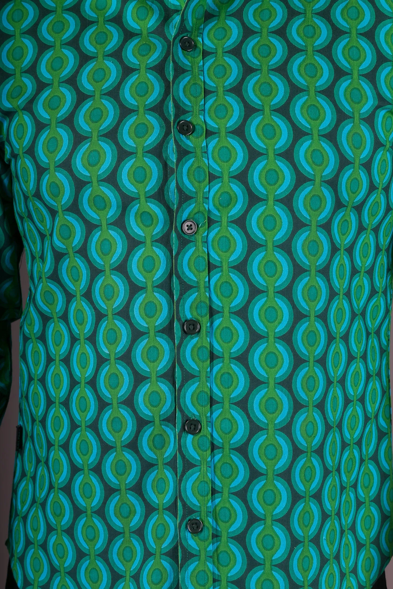 Green Geometric Print Cotton Slim and Regular Fit Mens Shirt Long Sleeve