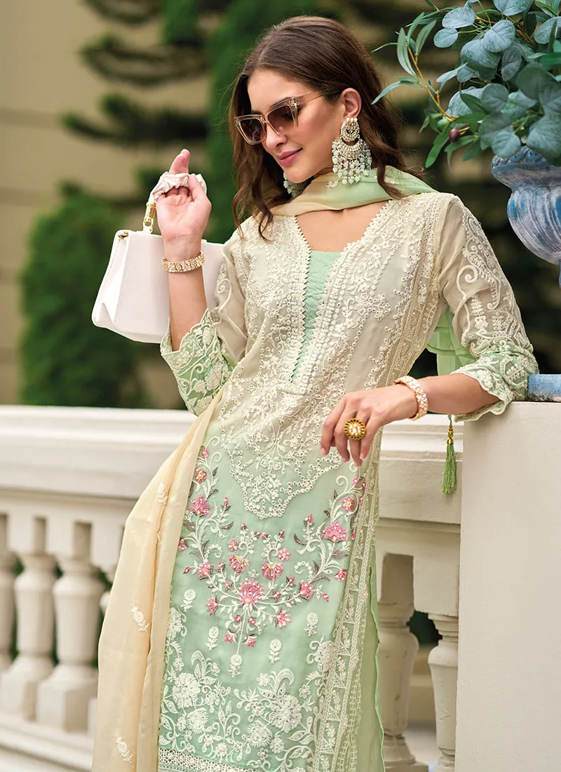 Green Multi Sequence Embroidery Designer Pant Suit