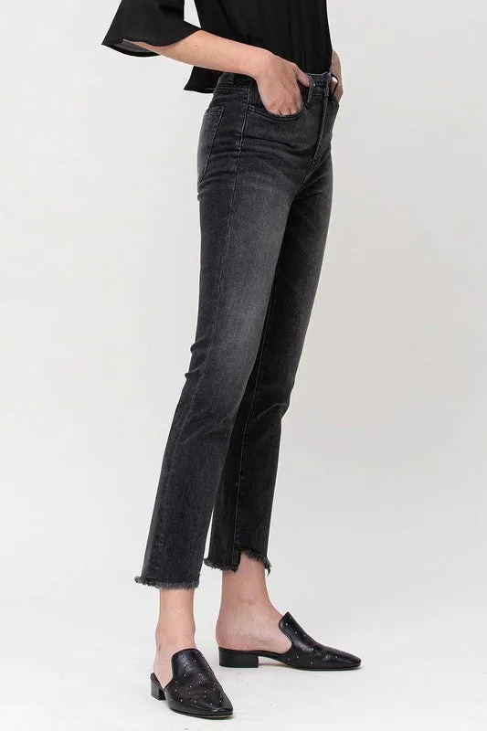 High Rise Straight Crop with Uneven Hem Details