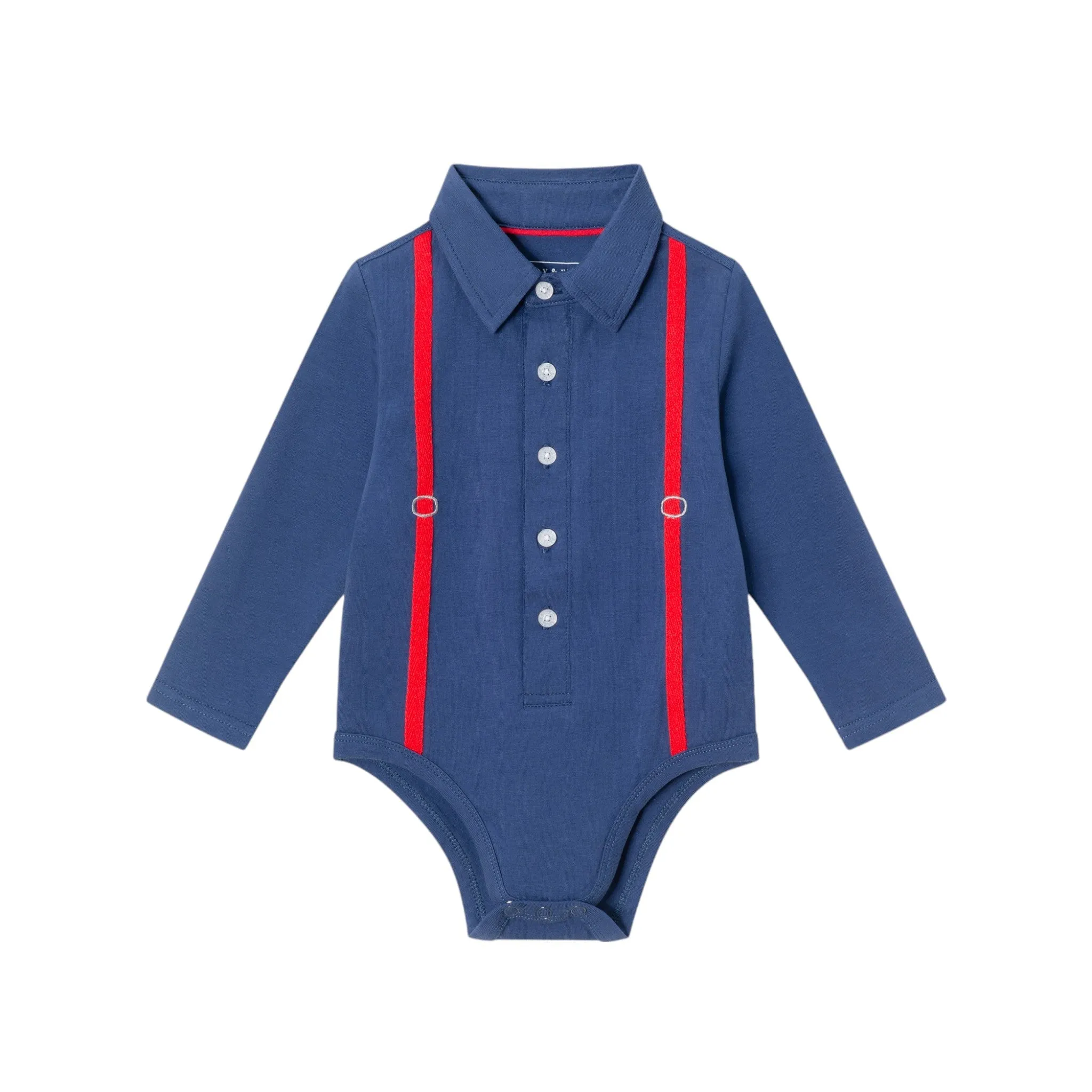 Infant 2-piece Suspender Shirtzie® & Faux Denim Terry Pant Set | Navy