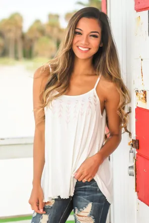 Ivory and Mauve Top with Lace Up Back