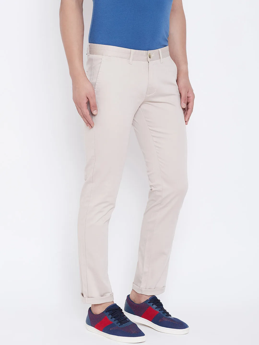 JUMP USA Men Beige Regular Fit Solid Trousers