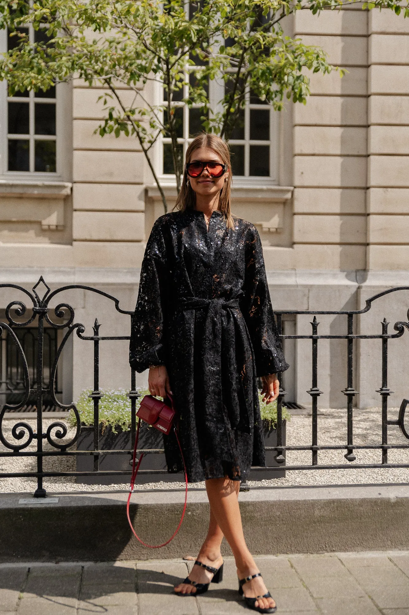 Lace sequins shirt dress black