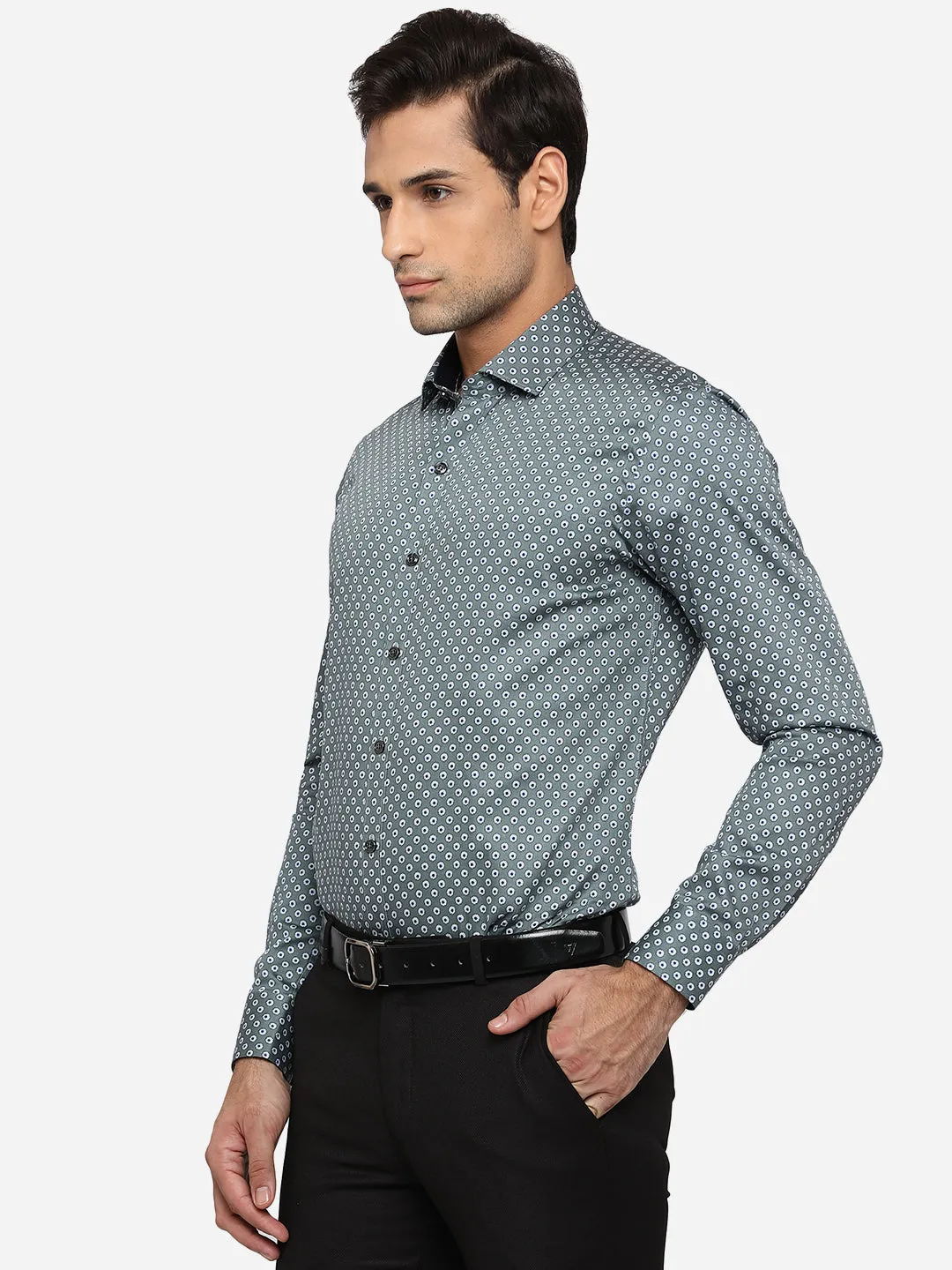 Light Green Printed Slim Fit Party Wear Shirt | JB Studio