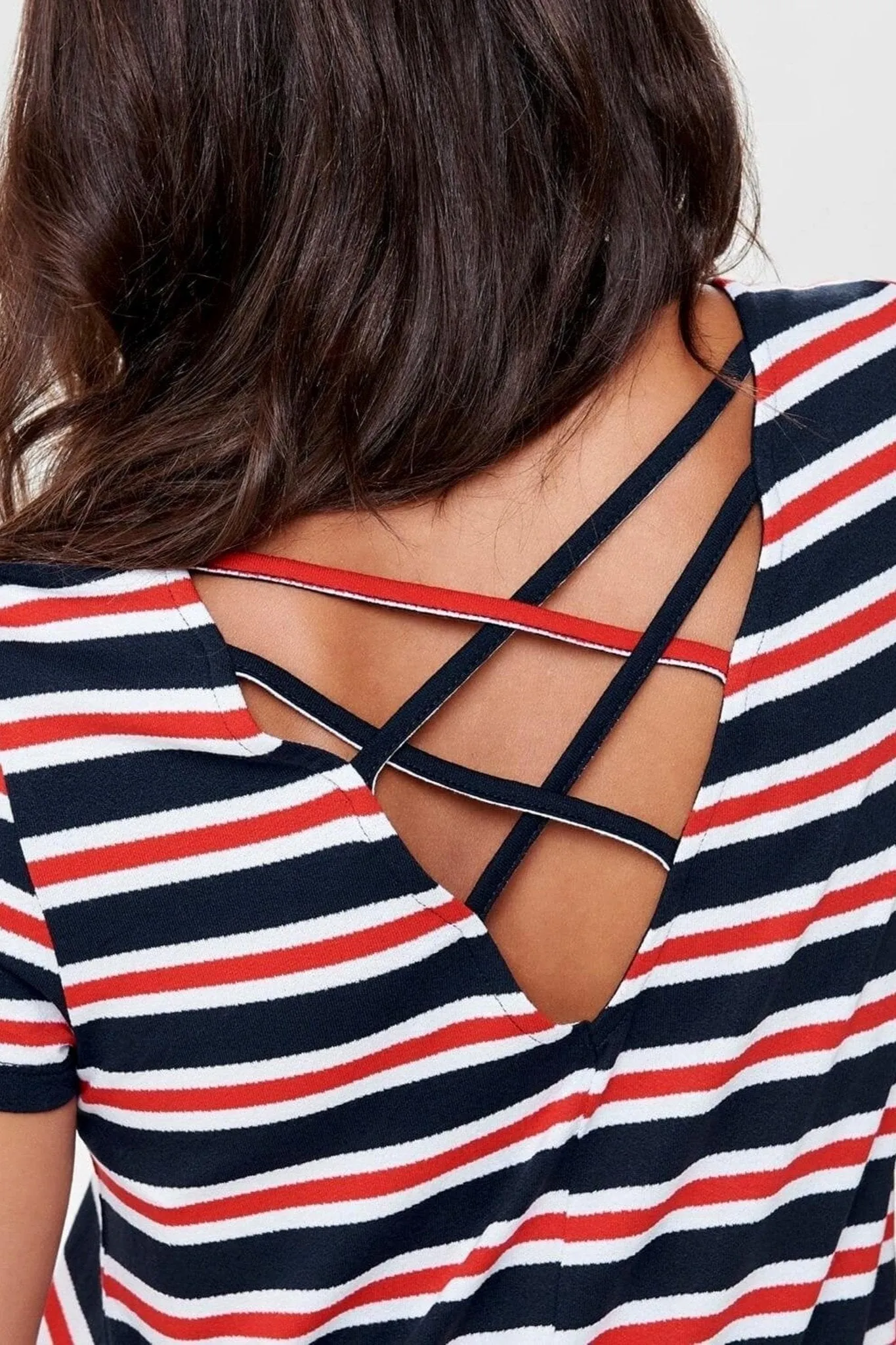 Loose dress with back details - Red & Blue Striped