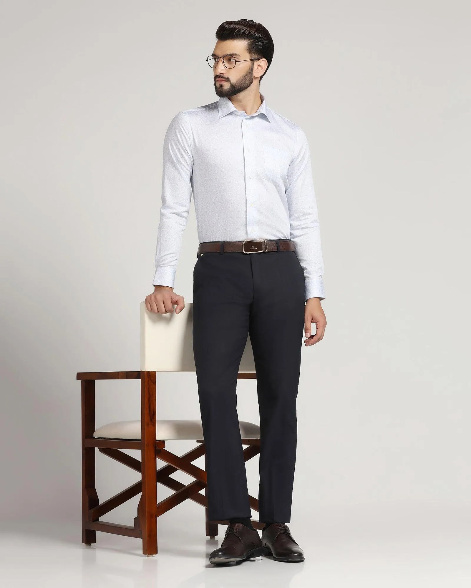 Luxe Slim Comfort B-95 Formal Navy Solid Trouser - Meter