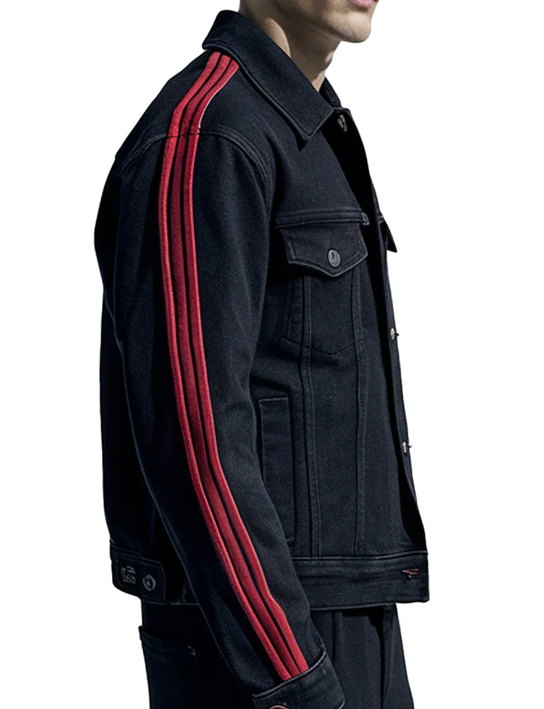 Men's Black Denim Jacket With Red Stripes