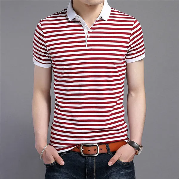 Mens Short Sleeve Slim Fit Polo Shirt in Stripes