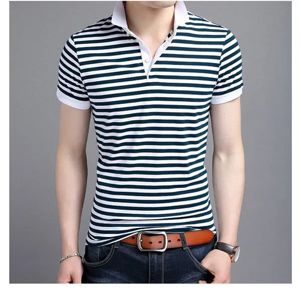 Mens Short Sleeve Slim Fit Polo Shirt in Stripes