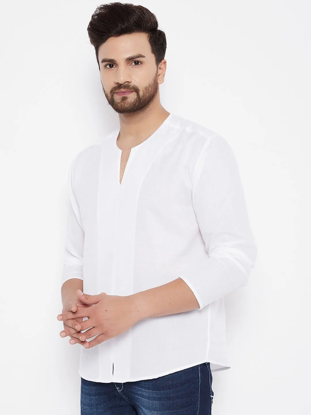 Men's Solid Pure Cotton White  Kurta - Even Apparels