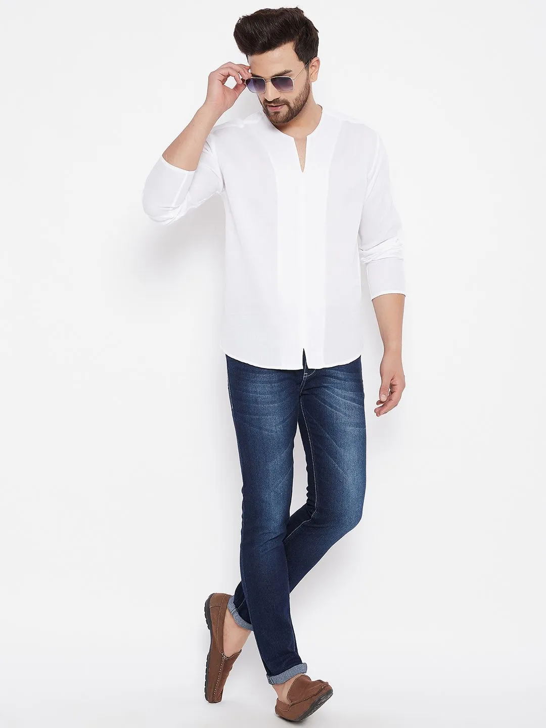 Men's Solid Pure Cotton White  Kurta - Even Apparels