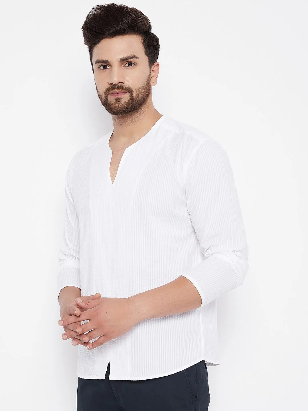 Men's White Solid Pure Cotton Kurta - Even Apparels