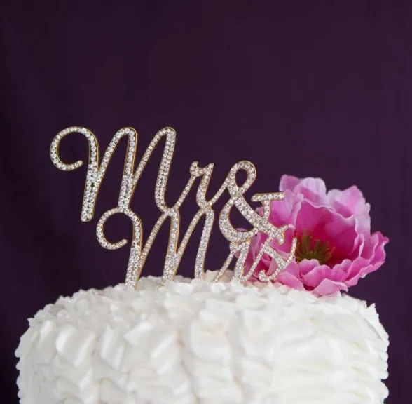 Mr and Mrs Cake Topper, Wedding Cake Topper, Cake Topper for Wedding Reception Anniversary, Gold Silver Diamond Cake Topper, Bridal Shower