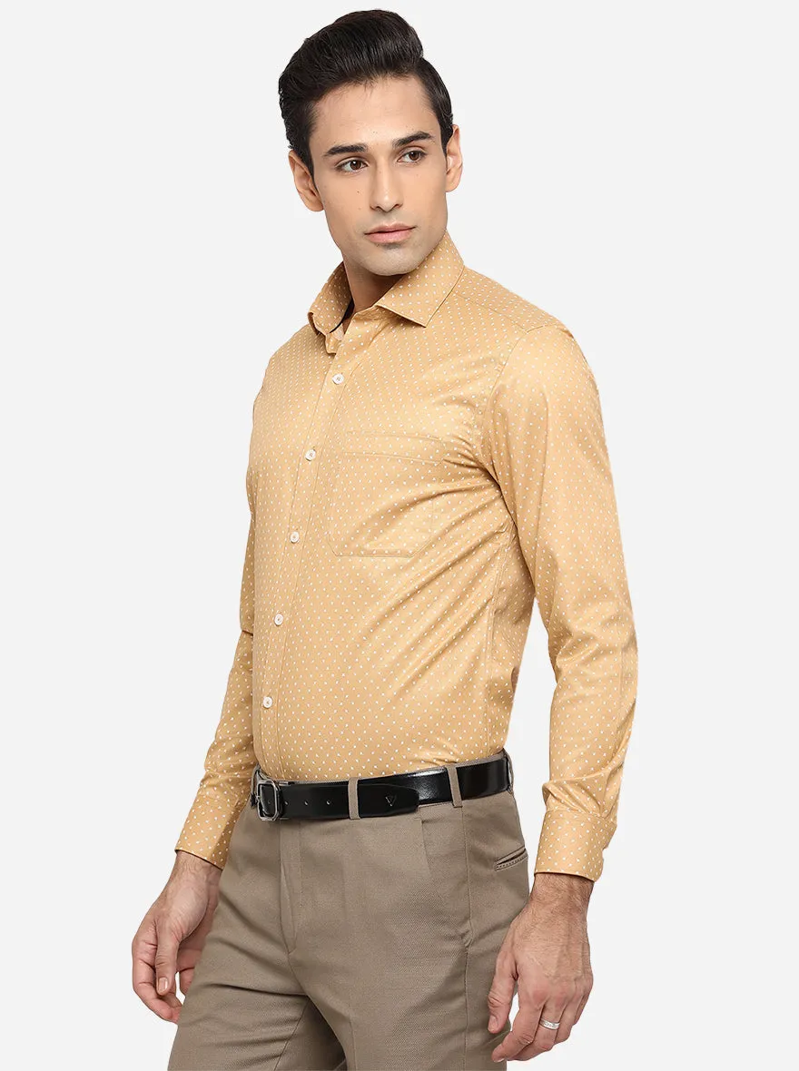 Mustard Yellow Printed Slim Fit Formal Shirt | Greenfibre