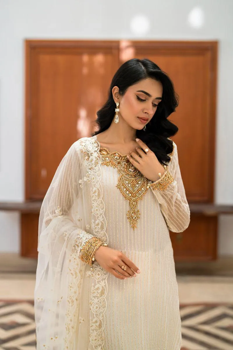 Natasha Kamal - Kiani - white gala - Embroidered Chiffon lined with crepe de chin - 3 Piece