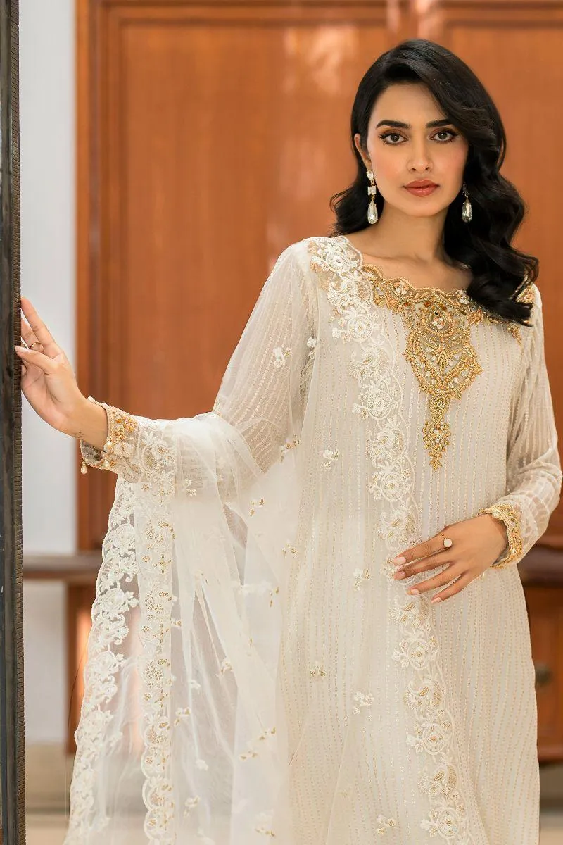 Natasha Kamal - Kiani - white gala - Embroidered Chiffon lined with crepe de chin - 3 Piece