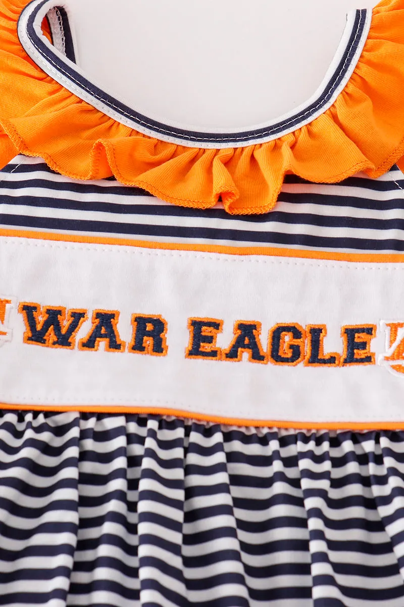 Navy WAR EAGLE embroidery stripe girl set