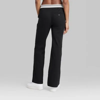 New - Women's Mid-Rise Foldover Straight Chino Pants - Wild Fable Black 6