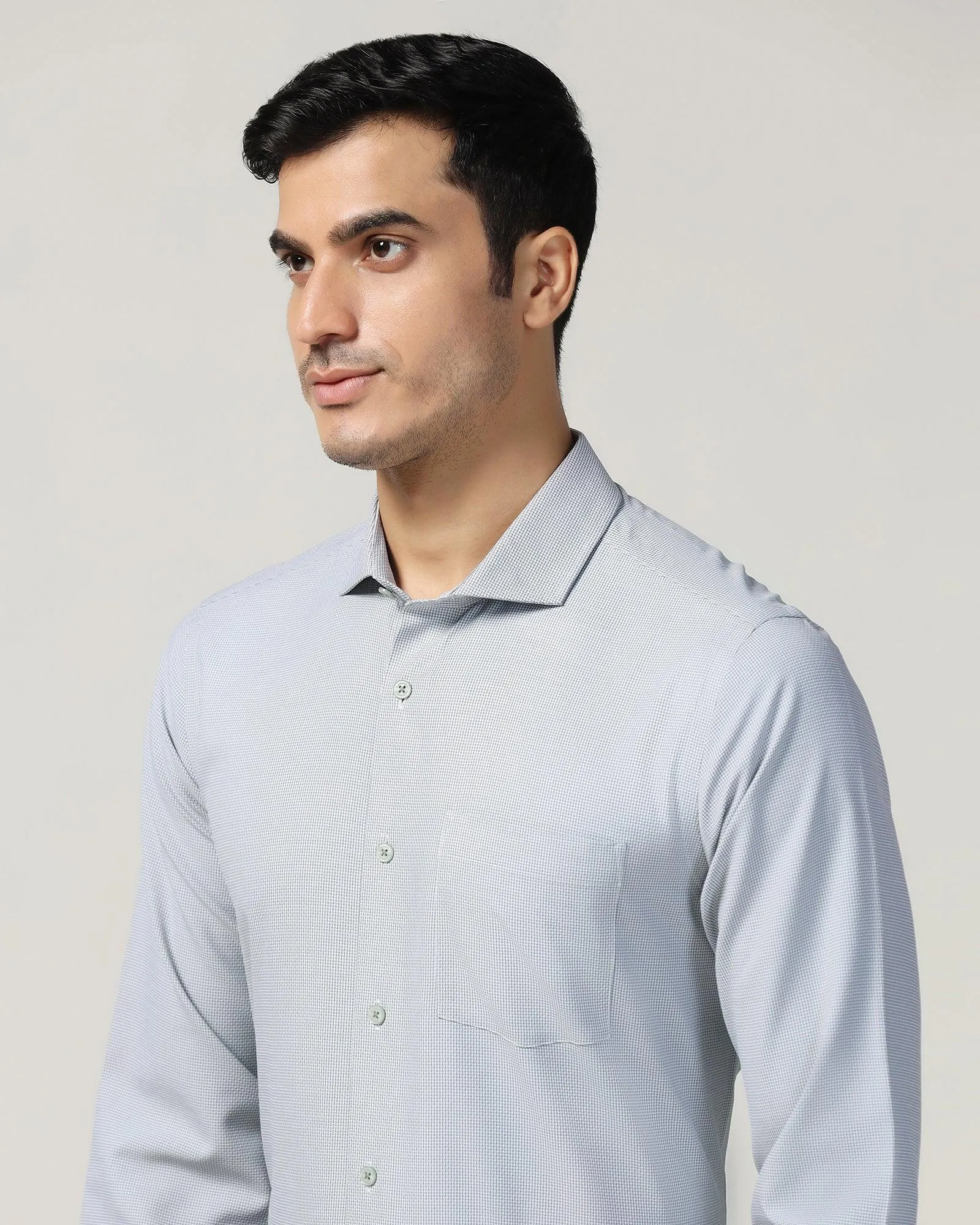 Non Iron Formal Green Textured Shirt - Ivy