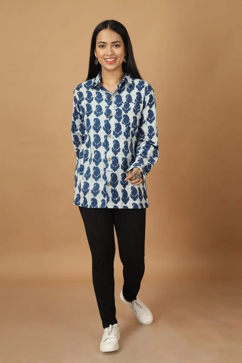 Pattrika Dabu Indigo Womens Cotton Shirt