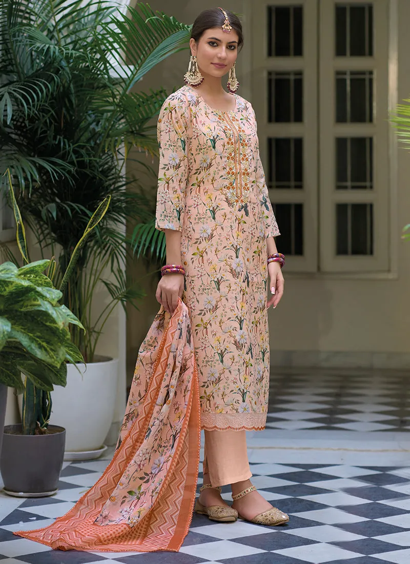 Peach Floral Gota Patti Embroidered Salwar Kameez