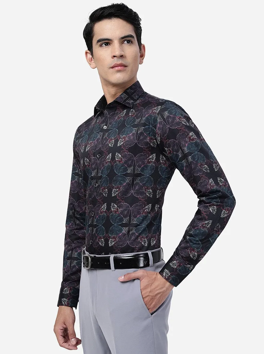 Peacock Maroon Printed Slim Fit Party Wear Shirt | Wyre