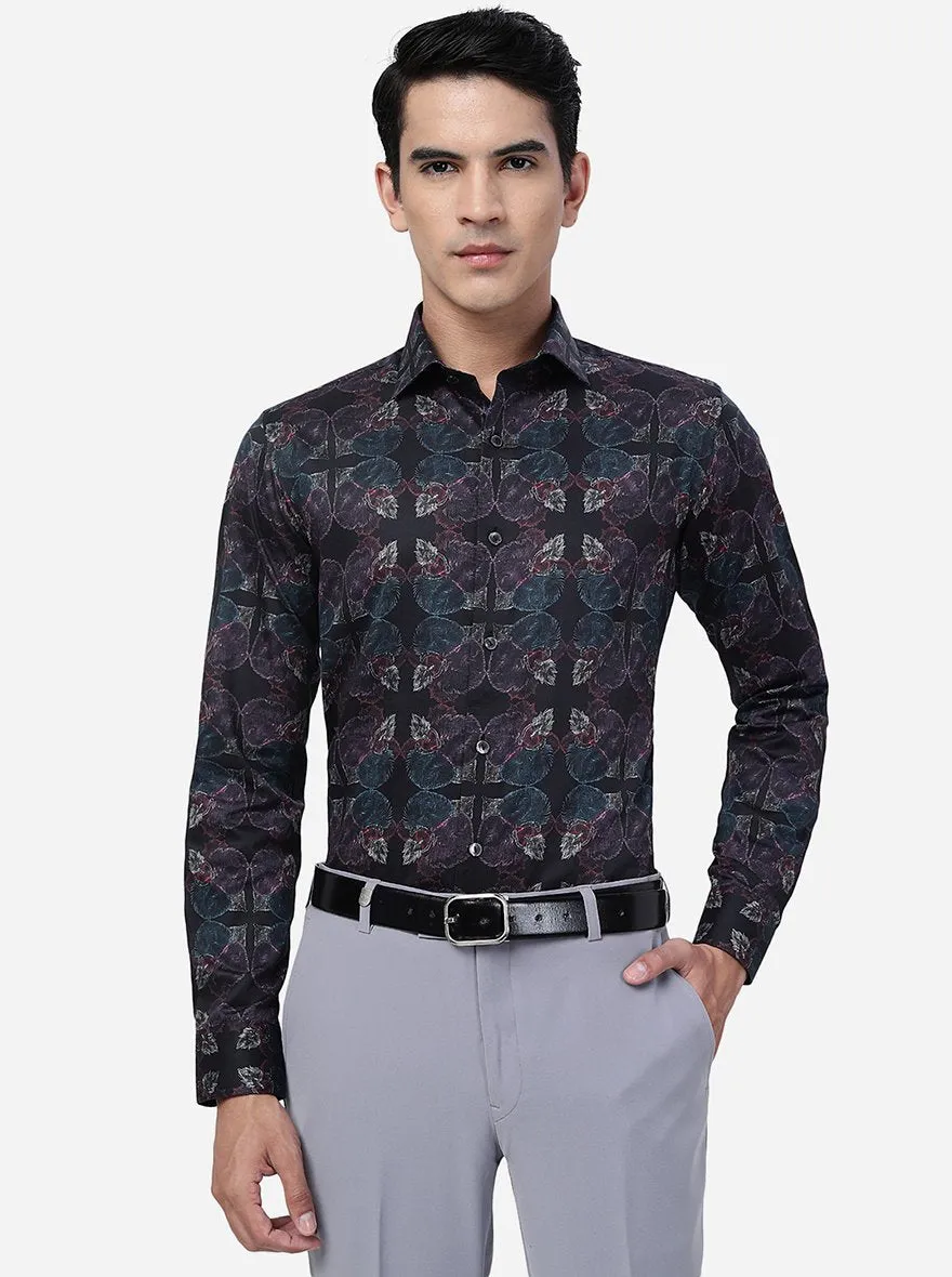 Peacock Maroon Printed Slim Fit Party Wear Shirt | Wyre