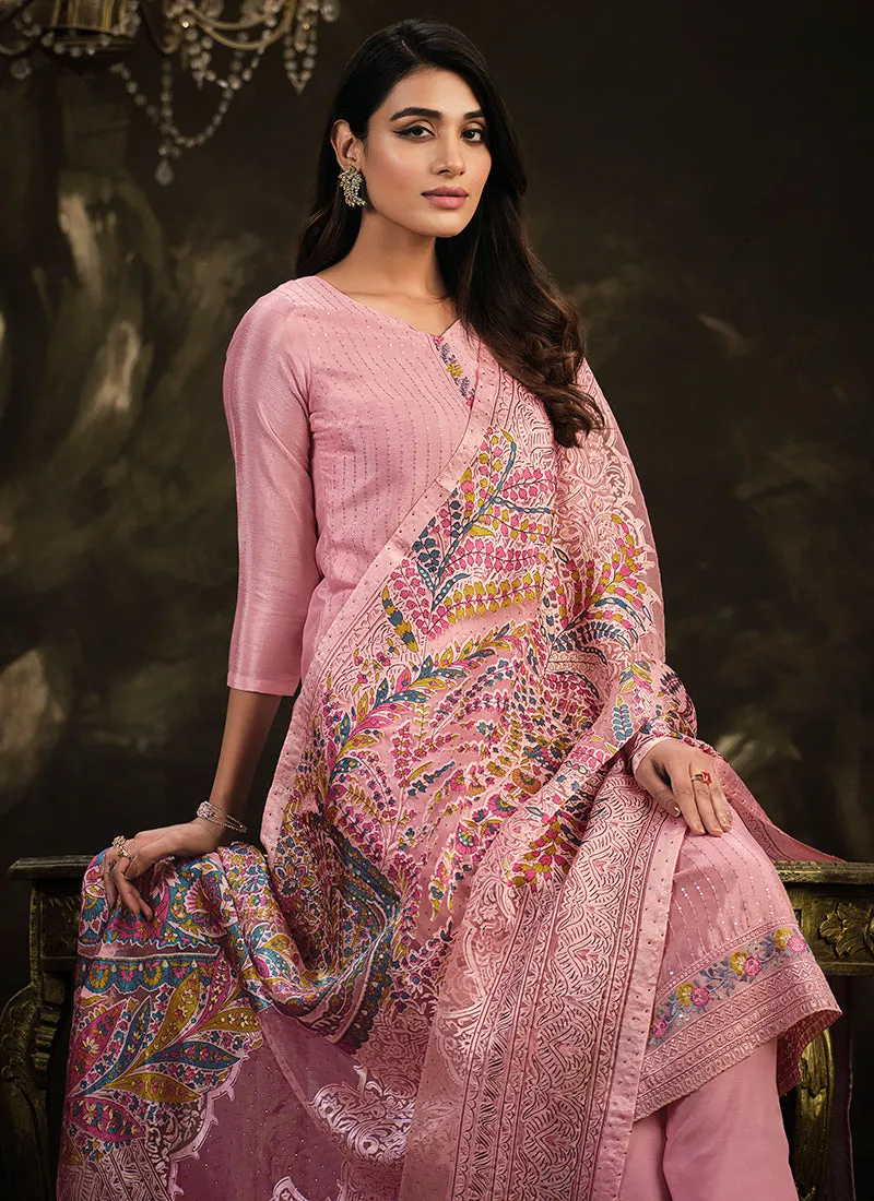 Pink Multi Embroidery Traditional Silk Salwar Suit