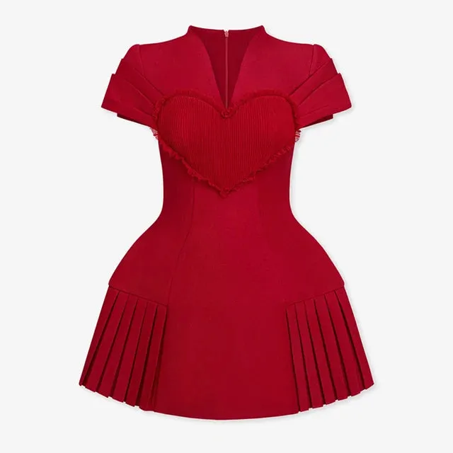 Pre Order:  Love Pleated Red V-Neck Dress