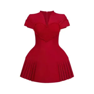 Pre Order:  Love Pleated Red V-Neck Dress