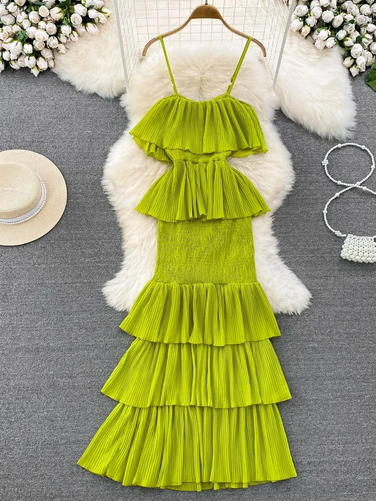 Pre Order:  Solid Chiffon Pleated Sheath Long Dress