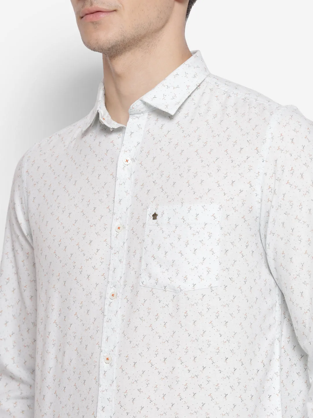 Printed Cream Slim Fit Causal Shirt