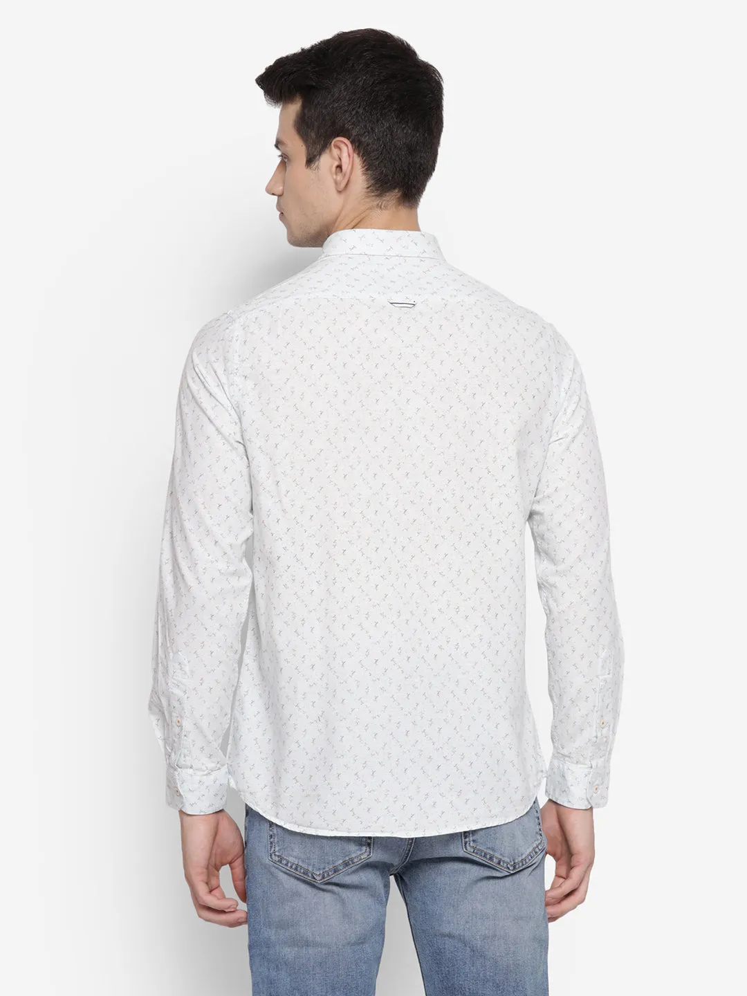 Printed Cream Slim Fit Causal Shirt