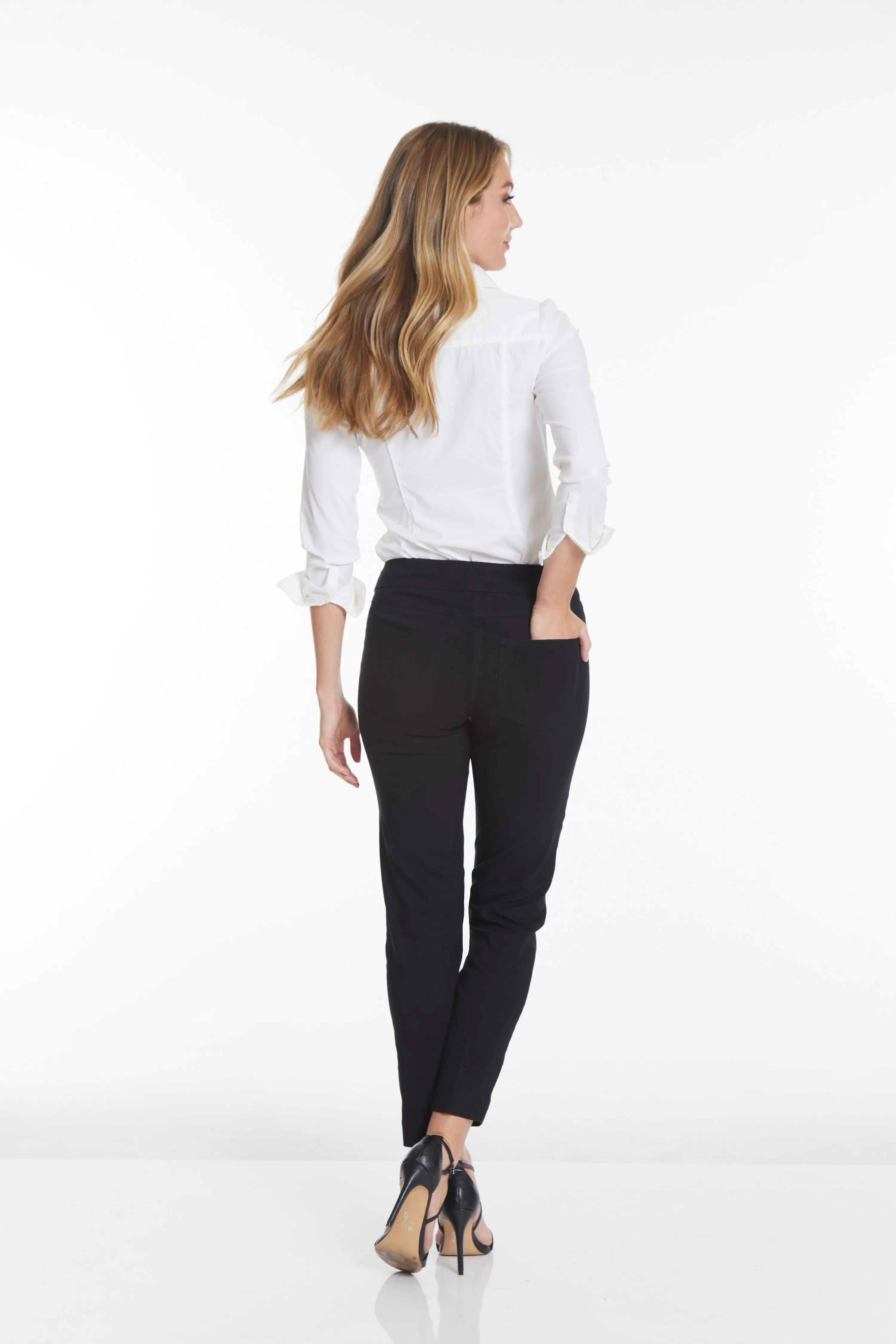 Pull-On Black Ankle Dress Pants with Pockets