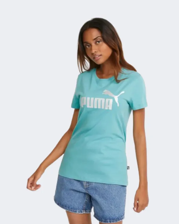 Puma Essentials  Metallic Logo Women Lifestyle T-Shirt Blue/Silver