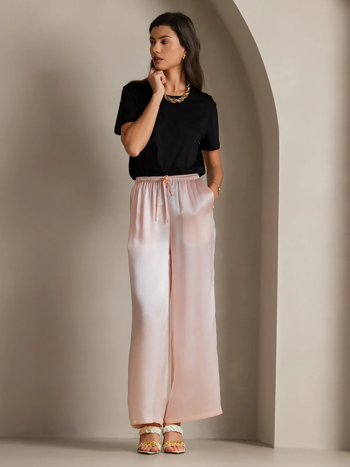 Pure Silk Solid Color Casual Women’s Pants