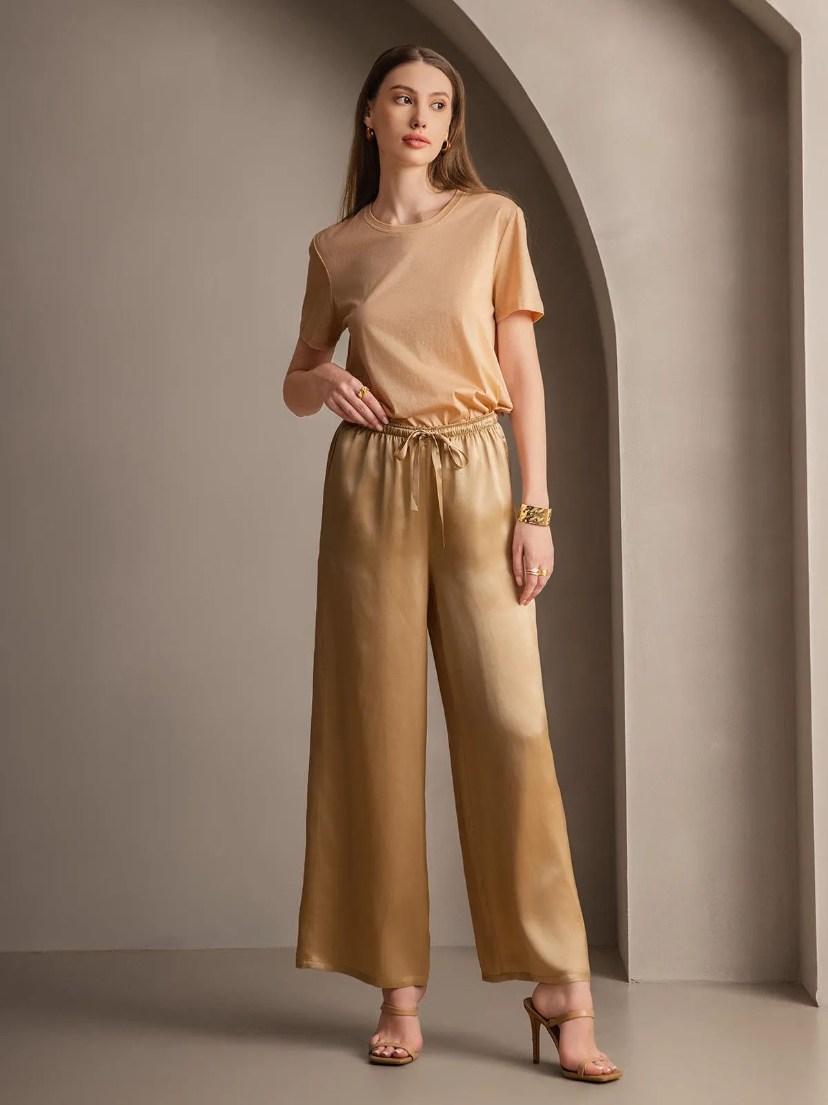 Pure Silk Solid Color Casual Women’s Pants