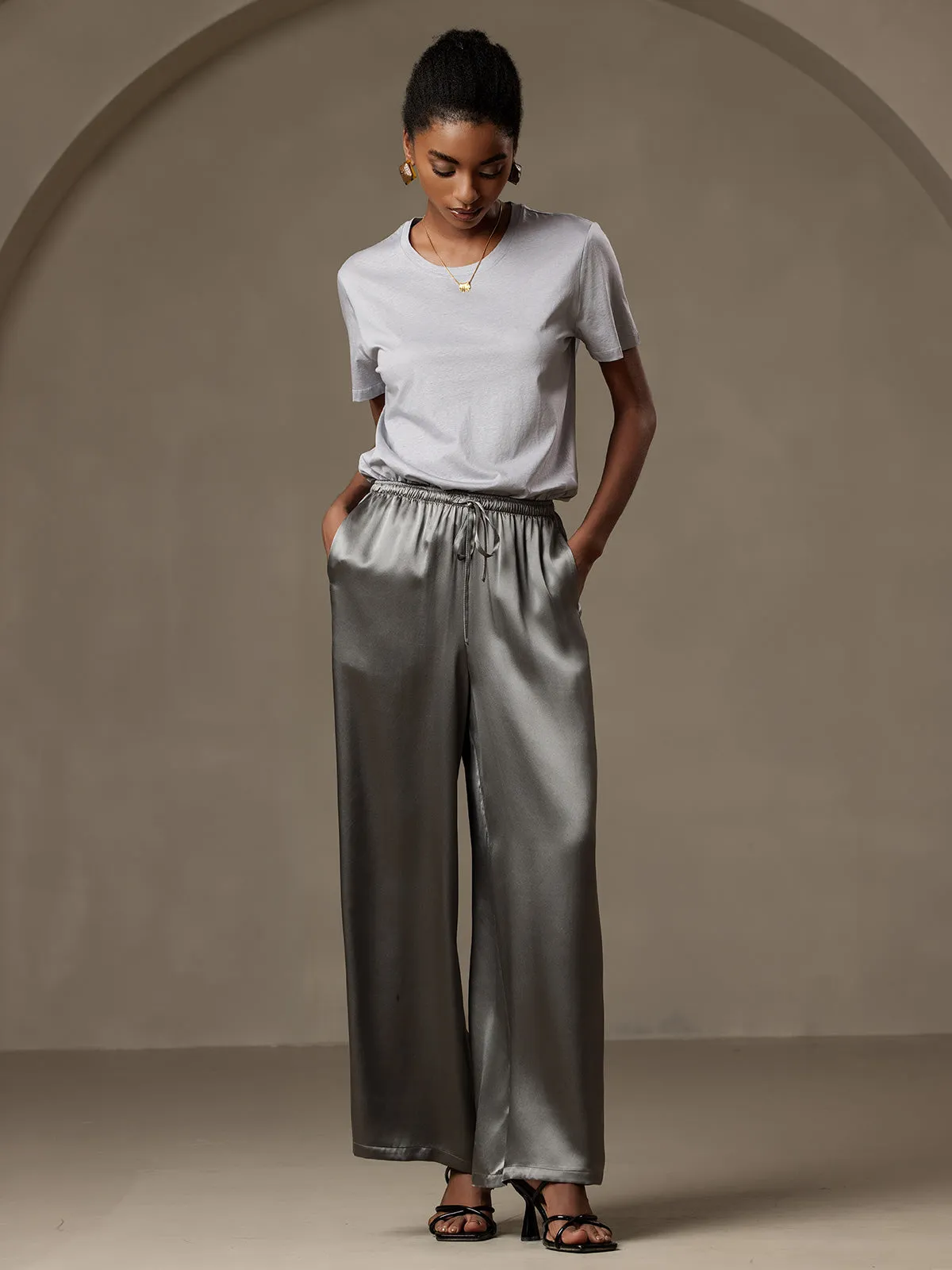 Pure Silk Solid Color Casual Women’s Pants