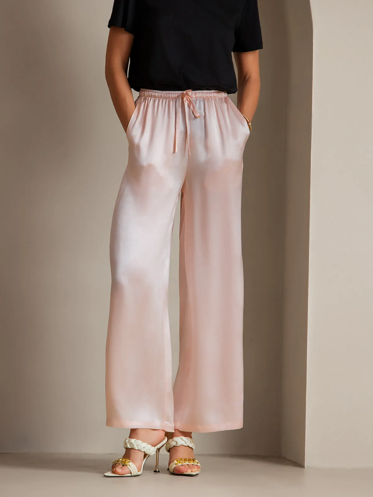 Pure Silk Solid Color Casual Women’s Pants