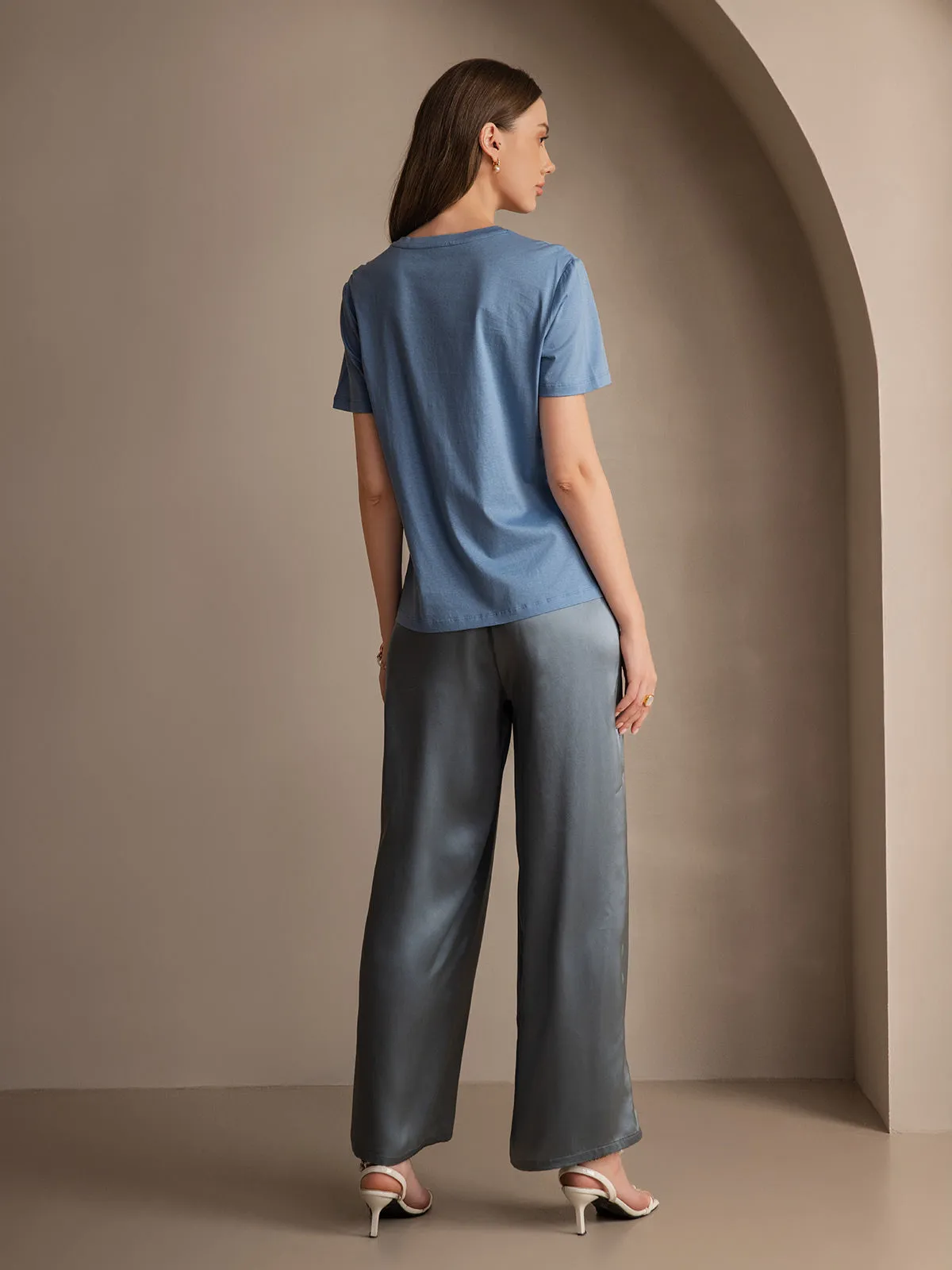 Pure Silk Solid Color Casual Women’s Pants