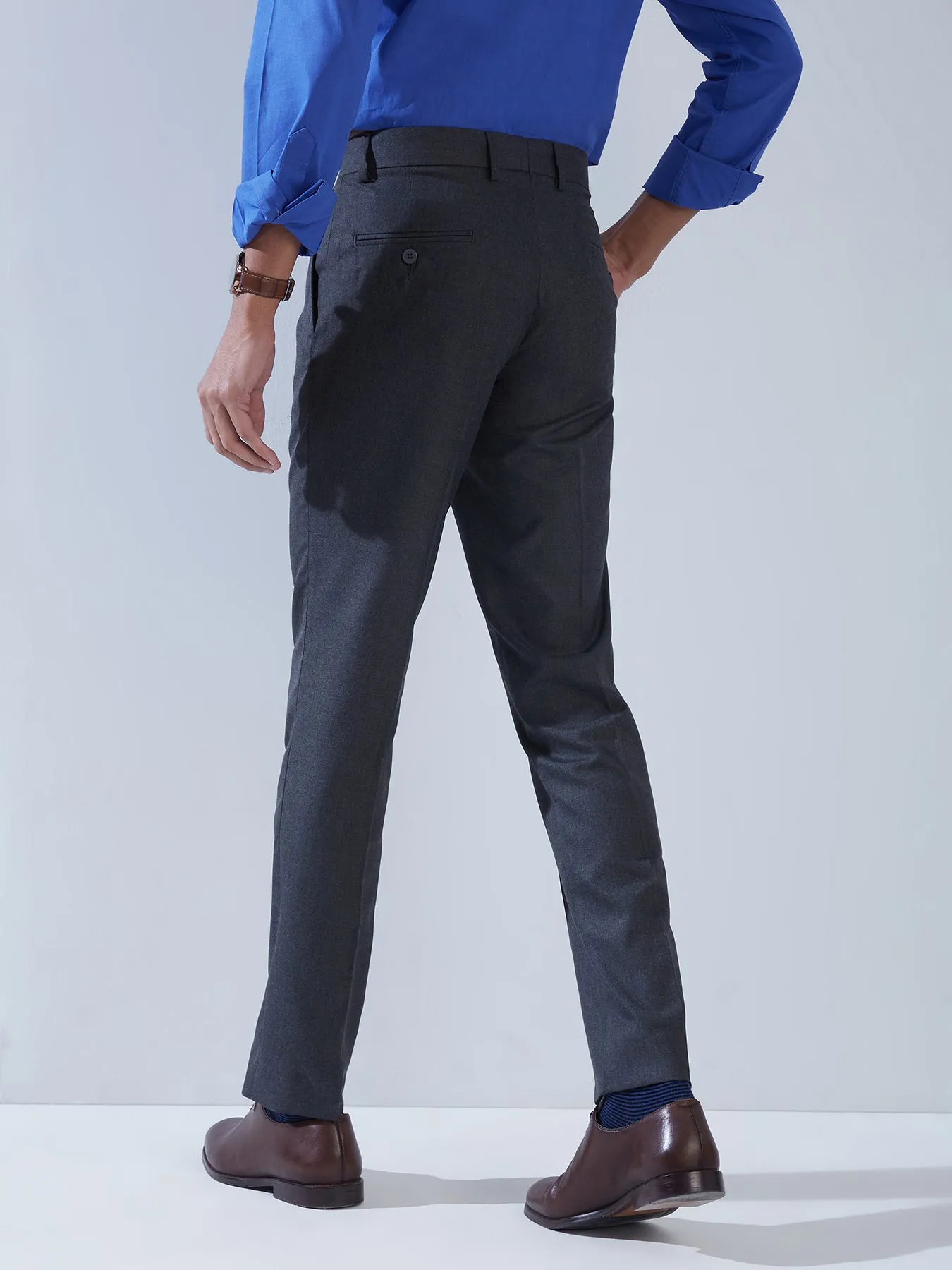 PV Blue Slim Fit Flat Front Formal Mens Plain Trouser