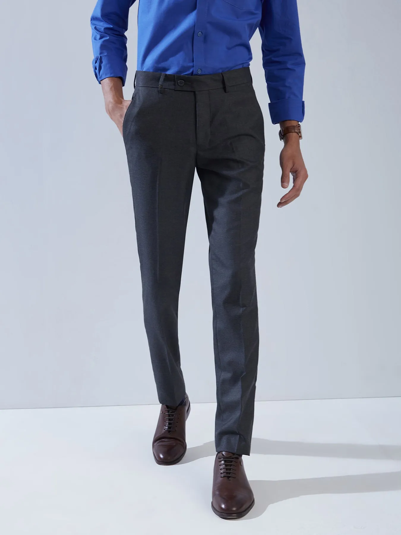 PV Blue Slim Fit Flat Front Formal Mens Plain Trouser